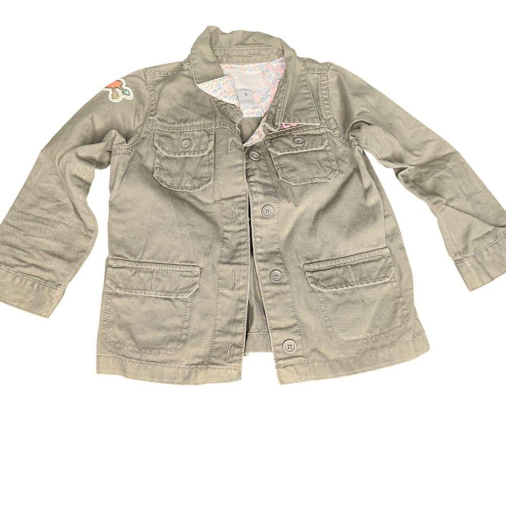Girls Olive Green Military Style Jacket Size 4 By Carters With Embroidered Patch